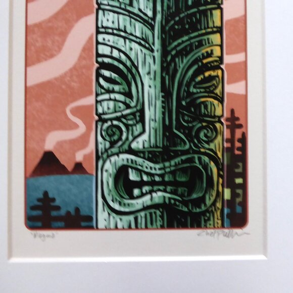 NEW POLYNESIAN TIKI GOD MUG FRAMED “MAGMA” ARTWORK PRINT BY CHET PHILLIPS SIGNED - Picture 8 of 9